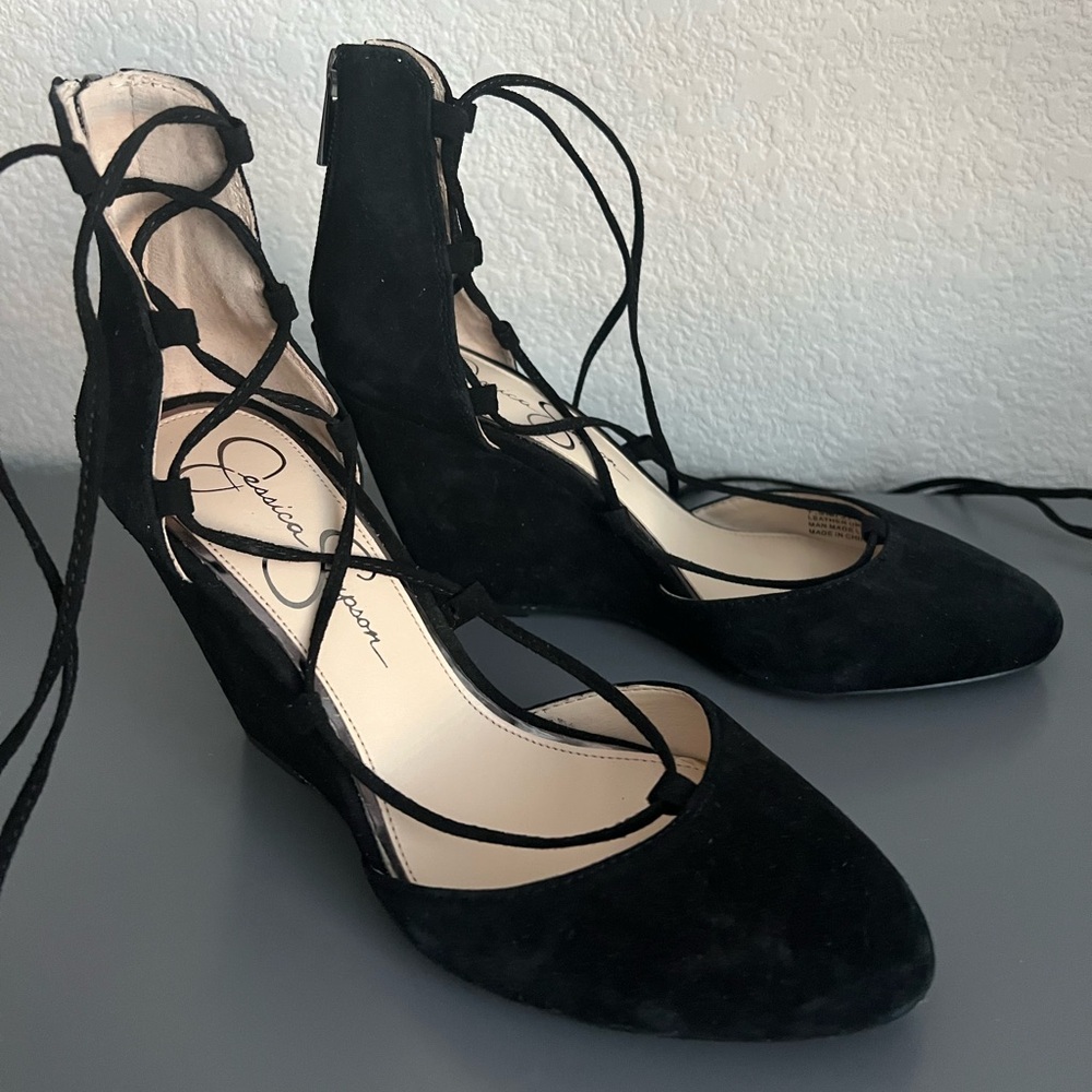 Jessica Simpson Suede Black Lace-Up Heels